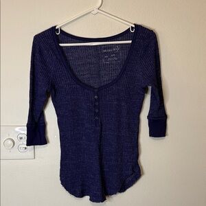 We The Free Deep Blue‎ Ribbed Blouse Women’s Size S/P